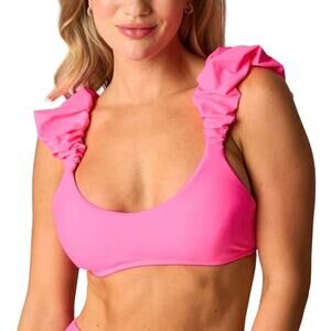 Buddy Love Hot Pink Ruffle Shoulder Bikini Top Size Small